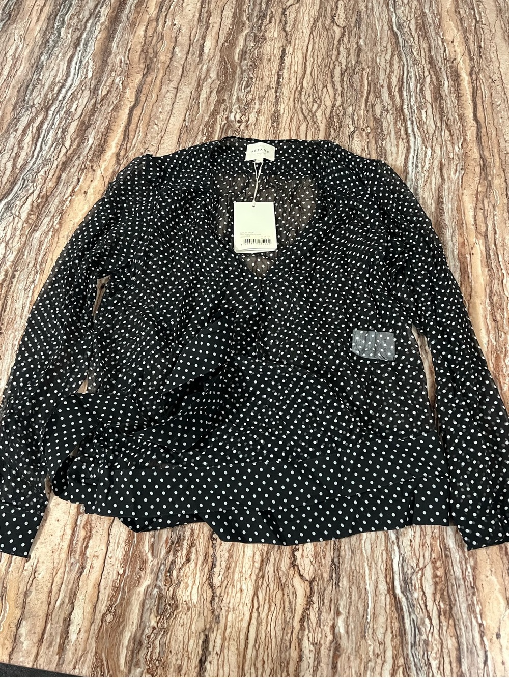 Sezane Black and White Polka Dot Wrap Blouse